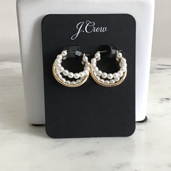 J. CREW Layered Pearl Hoop Earrings NWT - Picture 8 of 9